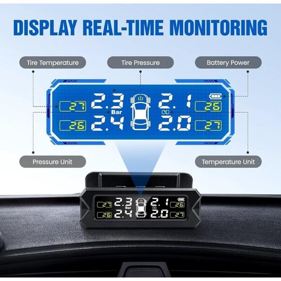 Tire Pressure Monitoring System (TPMS) Wireless, Solar and USB Charging - Picture 5 of 7